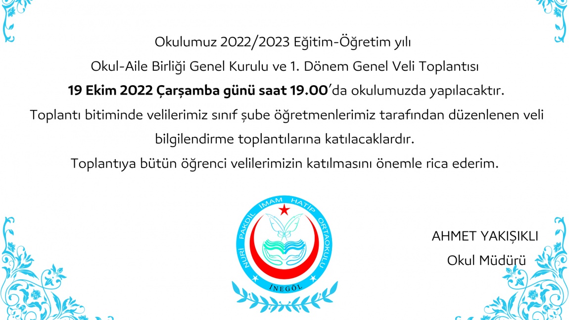 Okulumuz 2022/2023 Eğitim-Öğretim yılı Okul-Aile Birliği Genel Kurulu ve 1. Dönem Genel Veli Toplantısı 